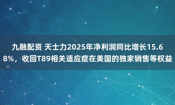 九融配资 天士力2025年净利润同比增长15.68%，收回T89相关适应症在美国的独家销售等权益